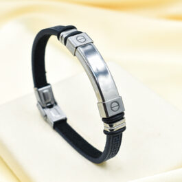 PULSERA DE CAUCHO Y ACERO PARA GRABAR COLOR NEGRA CON GUARDAS TIPO EGIPCIAS