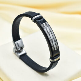 PULSERA DE ACERO Y CUERO C/CHAPITA C/GUARDA