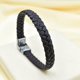 PULSERA CUERO TIPO TRENZADA COLOR MARRON OSCURO