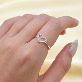 ANILLO DE PLATA CORAZON CALADO MICROBOLITA C/1 ZIRCON
