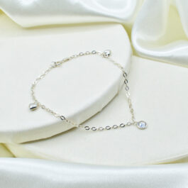 TOBILLERA DE PLATA 1 CUBIC Y 2 CORAZONES