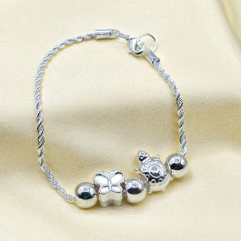 PULSERA TURBILLON C/DIJE MARIPOSA Y TORTUGA LAMINADO PLATA