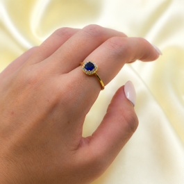 ANILLO TIPO CINTILLO  CUADRADO CUBIC COLOR AZUL BAÑADO EN ORO 18
