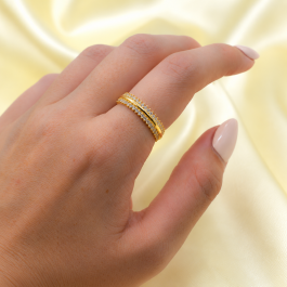 ANILLO TIPO SIN FIN DOBLE C/ZIRCON BAÑADO EN ORO 18K