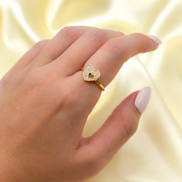 ANILLO CORAZON UNO DENTRO DE OTRO C/ ZIRCON BAÑO EN ORO 18K