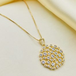 COLLAR TIPO TEJIDO C/ZIRCON EN CIRCULOS BAÑADO EN ORO 18K