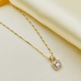 COLLAR CUADRADO C/DOBLE DROP TODO ZIRCON BAÑADO EN  ORO 18K