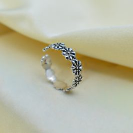 ANILLO DE PLATA ENVEJECIDA FALANGE C/ FLORES