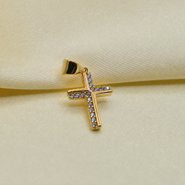 DIJE CRUZ C/TODO ZIRCON BAÑADO EN ORO 18K