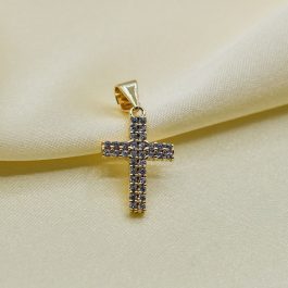 DIJE DE CRUZ MULTI-ZIRCON ANCHA BAÑADO EN ORO 18K