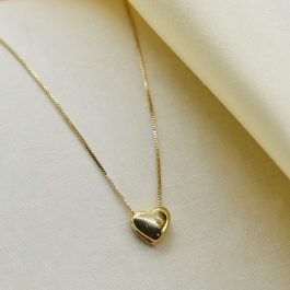 COLLAR CORAZON BOMBE PASANTE LISO BAÑADO EN ORO 18K