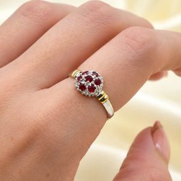 ANILLO DE PLATA Y ORO FRUTILLA CHATO CHICO