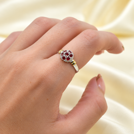 ANILLO DE PLATA Y ORO FRUTILLA CHATO CHICO