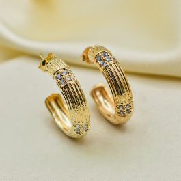 ARO SEMI ARGOLLA PASANTE BAÑO DE ORO 18K TIPO TRONCO C/ZIRCON