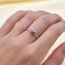 ANILLO DE PLATA BAJA CORAZON TIPO FRUTILLA ROJA SOLO MEDIDAS 16 O 18