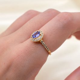 ANILLO BAÑO DE ORO 18K TIPO CINTILLO OVAL PIEDRA VIOLETA SOLO MEDIDAS CHICAS