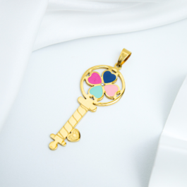 DIJE ACERO DORADO LLAVE ESMALTADA