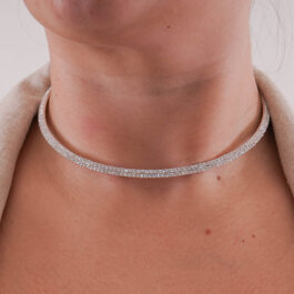 CHOCKER PLATEADO DOBLE FILA DE STRASS RIGIDO