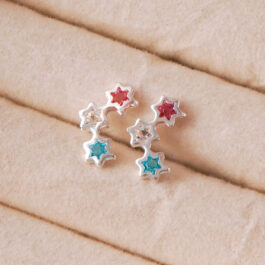 ARO PLATA ITALIANA  TREPADOR ESTRELLA C/PIEDRA MULTI-COLOR