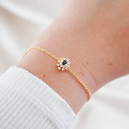 PULSERA BAÑO DE ORO 18K ROLITO FINA C/RAMILLETE ANTIGUO AZUL