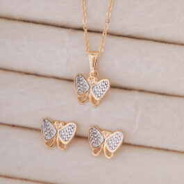 CONJUNTO ORO14K CADENA C/ DIJE Y ARO MARIPOSA COMBINADA 45CM