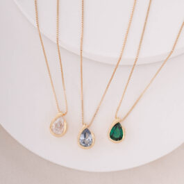 CONJUNTO DE ORO 14K CADENA Y DIJE TIPO GOTA CUBIC ENVUELTA