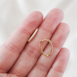ARGOLLA BAÑO DE ORO 18K OVALADA FINA  TODO ZIRCON  MEDIANA