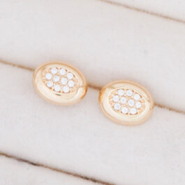 ARO BAÑO DE  ORO 18K TIPO BOTON C/ZIRCON OVAL