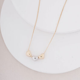 COLLAR ORO 14K TRES CORAZONES COMBINADOS FORMA DE DONAS