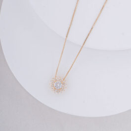 CONJUNTO DE ORO 14K CADENA Y DIJE TIPO GIRASOL C/ZIRCON