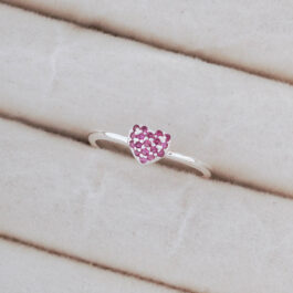 ANILLO DE PLATA BAJA CORAZON TIPO FRUTILLA ROJA SOLO MEDIDAS 16 O 18