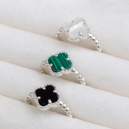 ANILLO DE PLATA TREBOL C/NACAR-ONIX-MALAQUITA