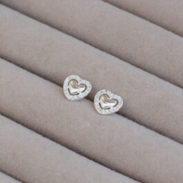 ARO DE PLATA DOBLE CORAZON MICROPAVE C/CORAZON LISO