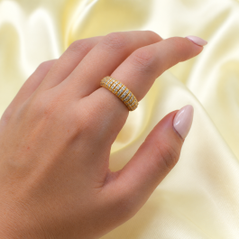 ANILLO DE ENCHAPADO AMERICANO BOMBE ANCHO C/MICRO PAVE BLANCO LINEAL