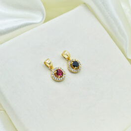 DIJE BAÑO DE  ORO 18K CIRCULO C/PIEDRA TIPO RUBI C/ZIRCON