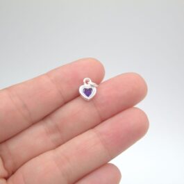 DIJE DE PLATA CORAZON C/CUBIC DE COLOR VILOLA