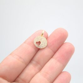 DIJE BAÑO EN ORO 14KTIPO MEDALLA ZIRCON C/ CORAZON CALADO