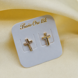 ARO PASANTE CRUZ ZIRCON EN LOS COSTADOS BAÑADO EN ORO 18K