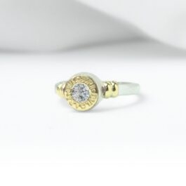 ANILLO DE PLATA Y ORO BULGARI C/CUBIC REDONDO BRAZO FINO