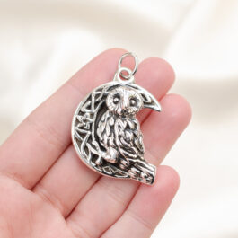 DIJE DE PLATA INFLADA LECHUZA Y LUNA