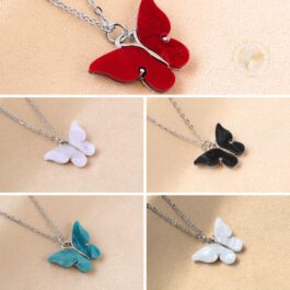 CADENA DE ACERO C/MARIPOSA GRANDE NACARADA DE COLOR ROJA O NEGRA