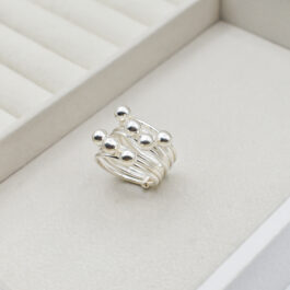 ANILLO DE PLATA 7 AROS C/BOLITAS SOLO MED. 14
