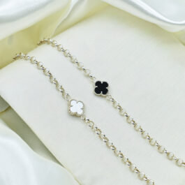 PULSERA DE PLATA ROLO C/ DIJE NACAR TREBOL