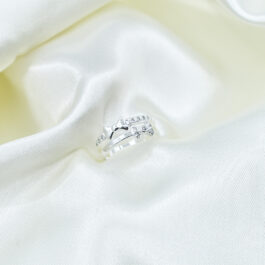 ANILLO DE PLATA DOBLE MOÑO LISO Y FACETADO ZIRCON
