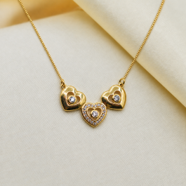 COLLAR CORAZONES LISO C/1 ZIRCON C/ EN EL MEDIO BAÑO ORO 18