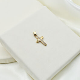 DIJE BAÑADO EN ORO 14K CRUZ UNISEX C/ZIRCON VERTICAL